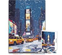 Puzzle per adulti da 1000 pezzi Times Square innevata con taxi gialli, rompicapo per famiglie, un'opera d'arte, regali di Babbo Natale segreto, dimensioni 38x52cm