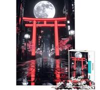 Puzzle per adulti da 1000 pezzi Torii Gate al neon notte e luna piena Gioco educativo divertente e stimolante per tutta la famiglia (75x50cm)