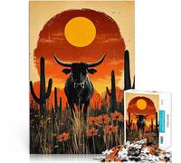Puzzle per adulti da 1000 pezzi Toro al tramonto nel deserto Fatto di legno per 14+ apprendimento educativo Grande regalo misurare:50x75cm