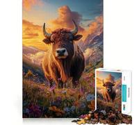 Puzzle per adulti da 1000 pezzi "Toro tra i fiori al tramonto" - Gioco di precisione,giocattolo stimolante per la mente,per il tempo libero,regalo di compleanno (50x75cm)