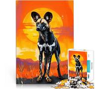 Puzzle per adulti da 1000 pezzi Tramonto del cane selvatico africano Fatto di cartone da 14 anni in su giochi divertenti per famiglie ottimo regalo di Natale misurare:26x38cm/10.24 x 14.96pollice