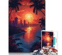 Puzzle per adulti da 1000 pezzi tramonto in una città di mare puzzle per adolescenti gioco stimolante giocattoli decorazione da parete regali unici per compleanno e Natale 26x38cm