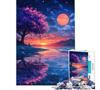 Puzzle per adulti da 1000 pezzi tramonto sul lago con albero di ciliegio in fiore Puzzle da 1000 pezzi per la decorazione della casa Regalo perfetto per amici e familiari (38x52cm)