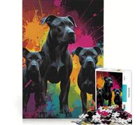 Puzzle per adulti da 1000 pezzi: tre cani neri su sfondo colorato gioco interattivo difficile e stimolante collezione d'artista belle arti 38x52cm