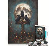 Puzzle per adulti da 1000 pezzi: Tre corvi su una croce con la luna gioco interattivo difficile e stimolante collezione d'artista belle arti 38x52cm