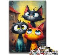 Puzzle per adulti da 1000 pezzi, tre gatti aiutano il cervello a esercitare, giocattoli avvincenti per coltivare la pazienza, collezione di artisti, belle arti, 50x75cm