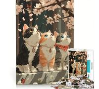 Puzzle per adulti da 1000 pezzi "Tre gatti sotto i ciliegi in fiore" un gioco pratico divertente e spiritoso ideale come decorazione da scrivania 50x75cm