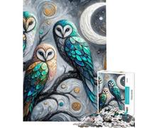Puzzle per adulti da 1000 pezzi Tre gufi sotto la luna gioco divertente e impegnativo compleanno e Natale (dimensioni 38x52cm)