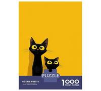 Puzzle Per Adulti Da 1000 Pezzi Two Black Cats on Yellow Background Puzzle Per Adulti Gioco Rompicapo Taglio Di Precisione Sfida Educativa 70x50cm/1000pcs