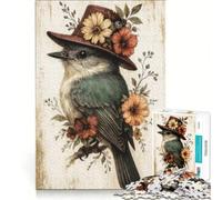 Puzzle per adulti da 1000 pezzi: uccello con cappello e fiori Un gioco pratico, divertente e spiritoso, perfetto come decorazione da scrivania 38x52cm
