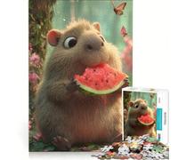 Puzzle per adulti da 1000 pezzi: un capibara che mangia un'anguria in una foresta, gioco interattivo, attività divertenti da fare a casa, per rafforzare l'amore tra le coppie 38x26cm