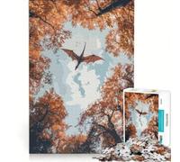 Puzzle per adulti da 1000 pezzi: un drago che vola tra le chiome di una foresta autunnale Gioco pratico, ideale per passare il tempo durante le vacanze a casa Include poster e foglio con curiosità