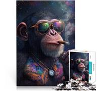 Puzzle per adulti da 1000 pezzi Un orango funky che fuma un sigaro Fatto di legno，per età pari o superiore a 14 anni Giocattolo educativo intellettuale decomprimente Ottimi regali e giocattoli。