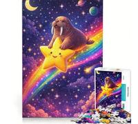 Puzzle per adulti da 1000 pezzi un tricheco che cavalca una stella cadente Un gioco pratico divertente e umoristico Collezione d'artista Belle Arti 38x26cm