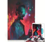 Puzzle per adulti da 1000 pezzi Uomo con drink in una città al neon gioco impossibile migliora la memoria con pezzi di forma casuale completamente ad incastro 38x52cm