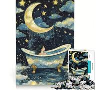 Puzzle per adulti da 1000 pezzi, "Vasca da bagno da sogno sotto la luna", gioco pratico, ideale per passare il tempo durante le vacanze a casa, con poster e foglio di curiosità abbinati 38x26cm