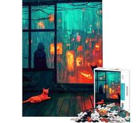 Puzzle per adulti da 1000 pezzi veduta di una città piovosa con gatti puzzle da 1000 pezzi decorazione da parete gioco difficile e stimolante per tutta la famiglia (75x50cm)