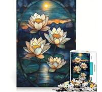 Puzzle per adulti da 1000 pezzi vetrata artistica loto al tramonto gioco pratico rilassante e stimolante per la mente ideale come decorazione da scrivania 50x75cm