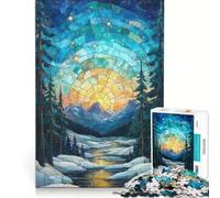 Puzzle per adulti da 1000 pezzi vetrata artistica tramonto in montagna gioco divertente rilassante e stimolante per la mente per rafforzare l'amore di coppia 38x26cm