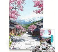 Puzzle per adulti da 1000 pezzi, Via dei ciliegi in fiore in Giappone, gioco rilassante, difficoltà elevata, con poster abbinato e foglio di curiosità 50x75cm