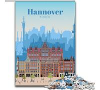 Puzzle per adulti da 1000 pezzi "Viaggio ad Hannover" Difficile da completare ma divertente e umoristico, con poster abbinato e foglio di quiz (26x38cm) 1000 pezzi