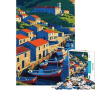 Puzzle per adulti da 1000 pezzi villaggio costiero con barche e tetti rossi Divertimento a casa regalo per donne gioco per famiglie dai 14 anni in su (50x75cm)