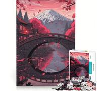 Puzzle per adulti da 1000 pezzi: Villaggio giapponese con ciliegi in fiore e ponte, antistress, stimola l'analisi e la logica, collezione d'artista, belle arti 38x26cm