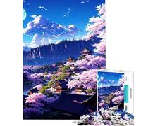 Puzzle per adulti da 1000 pezzi: Villaggio giapponese con ciliegi in fiore Sfida educativa per il divertimento in famiglia Gioco per famiglie dai 14 anni in su 50x75cm