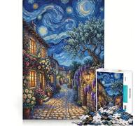 Puzzle per adulti da 1000 pezzi "Villaggio Incantato Notturno", giocattolo educativo, da assemblare, con poster e foglio di curiosità abbinati 38x52cm