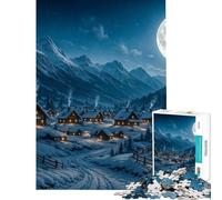 Puzzle per adulti da 1000 pezzi Villaggio invernale al chiaro di luna Puzzle per adulti gioco pratico che migliora la memoria compleanni e Natale (dimensioni 38x52cm)