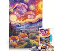 Puzzle per adulti da 1000 pezzi "Villaggio nella notte stellata V" giocattolo educativo difficile e stimolante per rafforzare l'amore tra le coppie 38x26cm