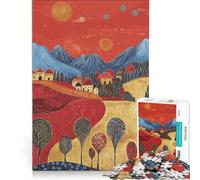 Puzzle per adulti da 1000 pezzi Villaggio sotto il cielo rosso gioco rilassante decorazione per la casa regalo di compleanno 50x75cm