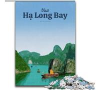 Puzzle per adulti da 1000 pezzi "Visita alla baia di Ha Long" Difficile da completare ma divertente e umoristico, con poster abbinato e foglio di quiz (50x75cm) 1000 pezzi