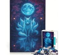 Puzzle per adulti da 1000 pezzi "Volpe a nove code al chiaro di luna" gioco educativo divertente e umoristico ideale come decorazione da scrivania 50x75cm