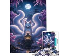 Puzzle per adulti da 1000 pezzi Volpe a nove code in un giardino al chiaro di luna Aiuta a sviluppare la capacità di analisi e logica Gioco pratico per ragazzi dai 14 anni in su (38x26cm)