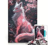 Puzzle per adulti da 1000 pezzi Volpe bianca mistica con segni rossi gioco pratico difficile e stimolante ideale come regalo per tutta la famiglia 38x26cm