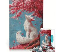 Puzzle per adulti da 1000 pezzi: Volpe bianca sotto un albero di ciliegio in fiore giochi divertenti attività per tutta la famiglia compleanno e Natale 38x52cm