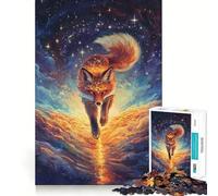 Puzzle per adulti da 1000 pezzi "Volpe celeste che corre nel cielo stellato",gioco a incastro preciso,stimola le capacità cognitive,ideale per momenti di relax e svago,regalo perfetto per le festività