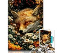 Puzzle per adulti da 1000 pezzi Volpe che dorme tra i fiori, giocattoli antistress, migliora l'amore tra coppie dai 14 anni in su, 38x26cm