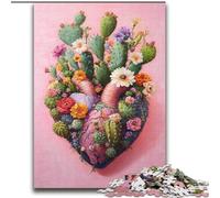 Puzzle per adulti da 2000 pezzi a forma di cuore di cactus, aiuta il cervello a esercitare i giocattoli avvincenti per coltivare la pazienza e l'interazione genitore-figlio, 70x100cm