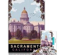 Puzzle per adulti del Campidoglio dello Stato di Sacramento, 1000 pezzi, difficili da completare ma divertenti e umoristici, con poster abbinato e foglio di quiz, 38x26cm