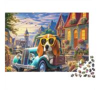 Puzzle per adulti di Beagle da 1000 pezzi, Beagle vicino a un'auto d'epoca, sfondo di casa, gioco educativo, per il decompresso, ottima idea regalo, Beagle vicino a un'auto d'epoca, sfondo di casa