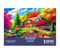 Puzzle per adulti di montagna e campagna per la decompressione: Cottage con ponte nel bosco autunnale, gioco educativo, decorazione da parete, 52x38 cm/1000 pezzi