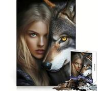 Puzzle per adulti "Donna bionda e il suo lupo", 1000 pezzi, esercizio cognitivo, divertimento rilassante, bordi lisci, regalo festivo (50x75cm)