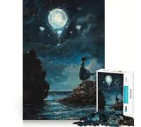 Puzzle per adulti "Donna che osserva il cielo illuminato dalla luna",1000 pezzi,gioco stimolante per la mente,pezzi precisi e facili da incastrare,attività rilassante di gruppo al chiuso (50x75cm)