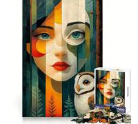 Puzzle per adulti "Donna e gufo nella foresta" con 1000 pezzi, attività rilassante per la memoria e il cervello, con chiusura a incastro, ideale come regalo di Natale (38x52cm)