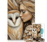 Puzzle per adulti "Donna e gufo tra le piume" da 1000 pezzi,gioco di memoria,taglio di alta precisione,attività creativa per momenti di tranquillità ed esercizio mentale a casa (50x75cm)