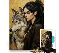 Puzzle per adulti "Donna e Lupo" da 1000 pezzi,gioco di potenziamento cognitivo,design a incastro preciso,regalo di compleanno,rompicapo (38x26cm)