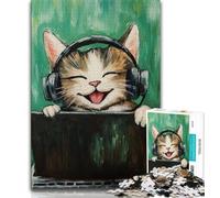 Puzzle per adulti e adolescenti, 1000 pezzi, gatto che ascolta musica, giocattolo educativo intellettuale decompressivo, ideale come regalo per tutta la famiglia, 38x26cm