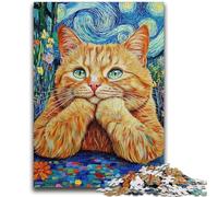 Puzzle per adulti e adolescenti, 1000 pezzi, motivo: cielo notturno, gatto arancione, puzzle per adolescenti, antistress, per ammazzare il tempo in casa, per migliorare l'amore tra coppie (50x75cm)